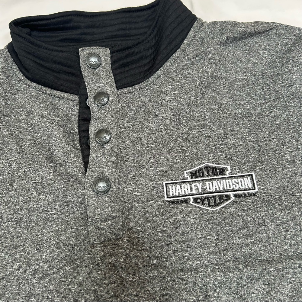 Harley-Davidson Charcoal and Black Button-Up Athletic Sweatshirt - Picture 2 of 5